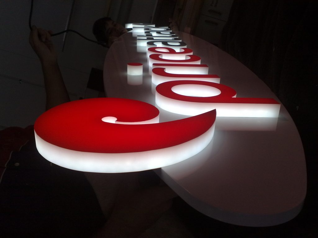 Plastic Fabricated letters, plastic fabricated sign, illuminated sign